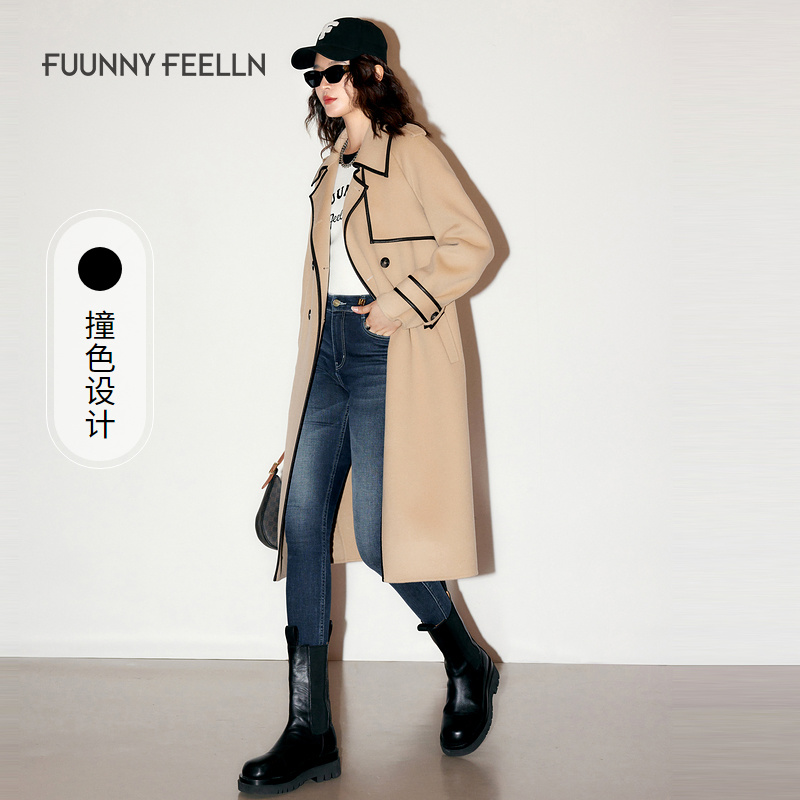 仿佛冬季毛呢大衣女外套撞色设计感秋冬中长款FL00304