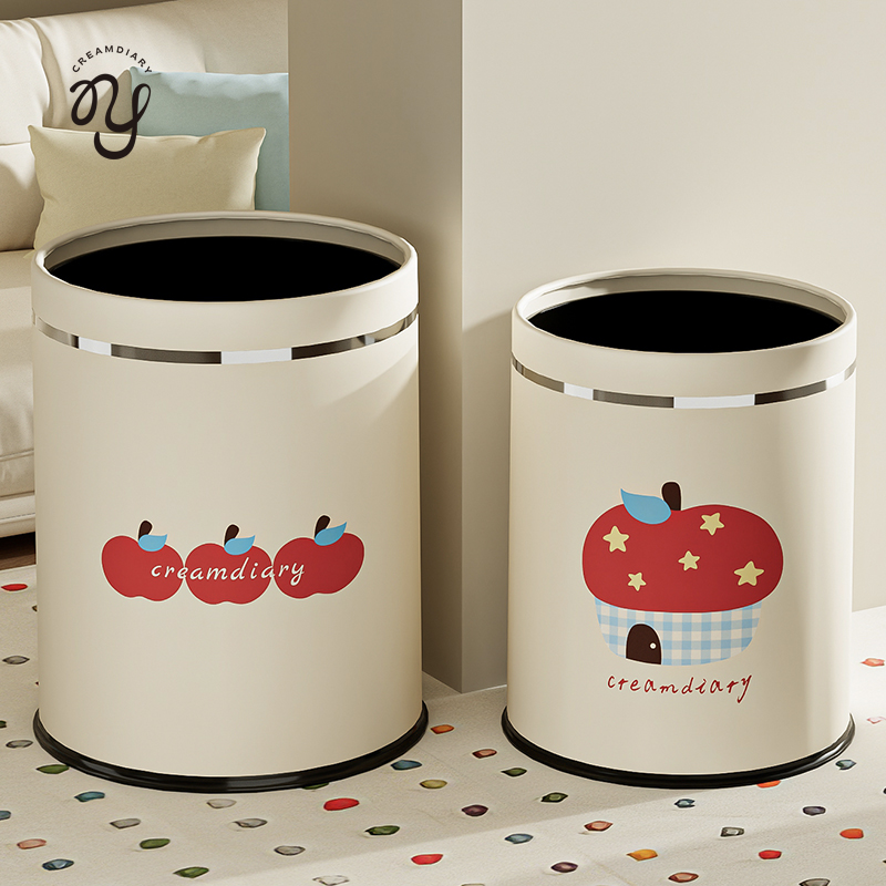 奶油日记垃圾桶2025新款家用客厅大号厨房轻奢高档高颜值卧室厕所