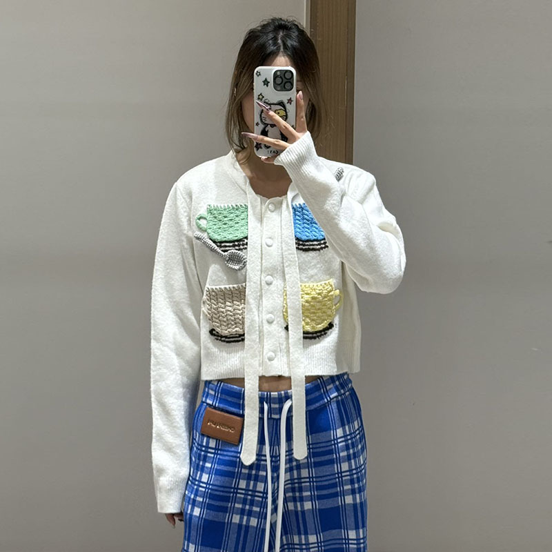 【现货】cheeriupi设计师新款25冬季咖啡杯开衫毛衣