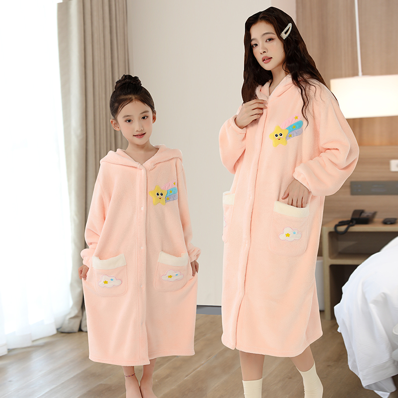 儿童浴袍可穿可裹男女童浴巾斗篷非纯棉宝宝带帽睡袍吸水亲子浴衣