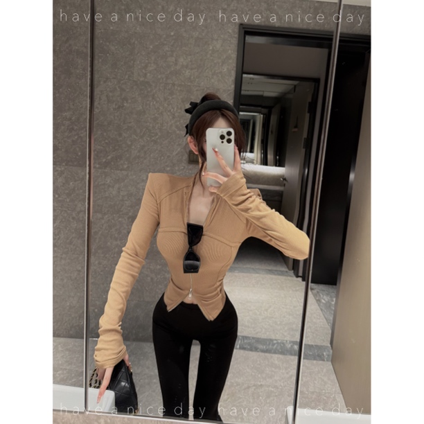 橙路【淡颜系皮粉色】早秋长袖修身纯欲粉