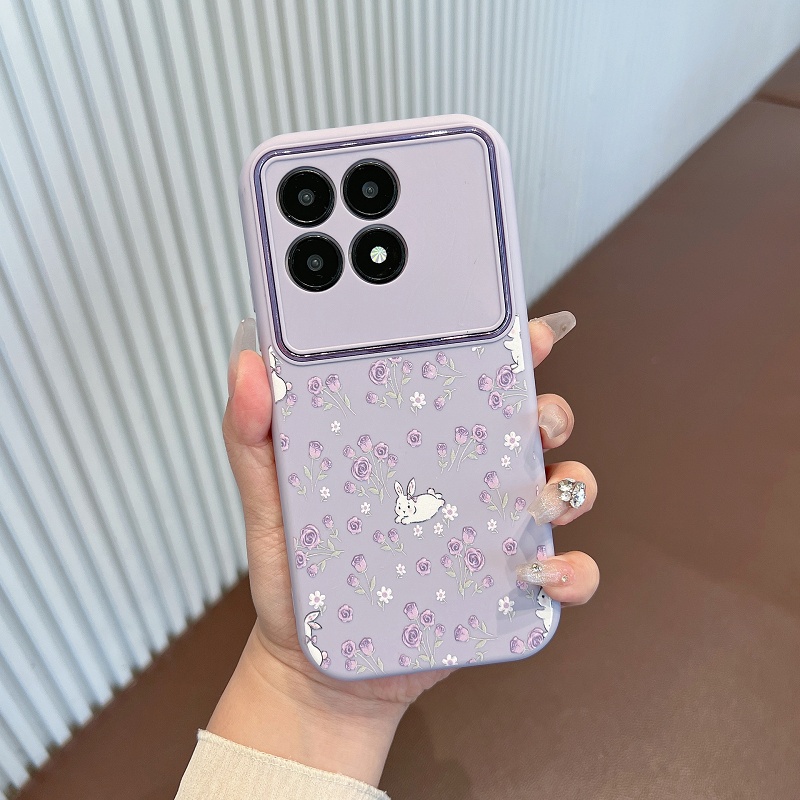 适用于红米k70手机壳新款k70pro小清新紫色玫瑰花全包防摔软壳女