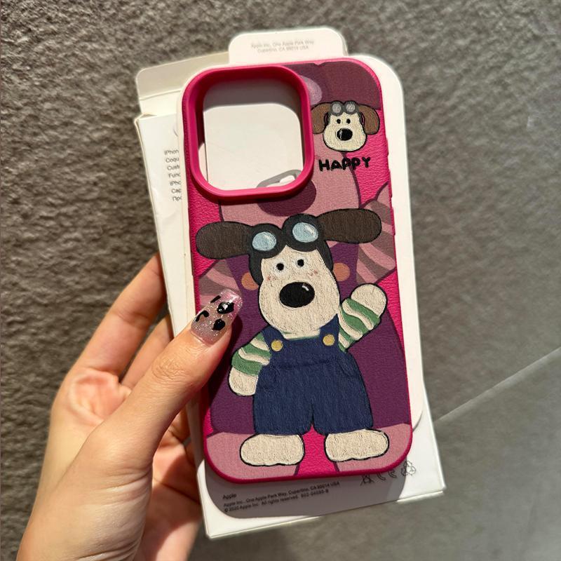 雅天立ins彩绘掌门狗适用苹果16手机壳15promax皮纹iPhone13/14女