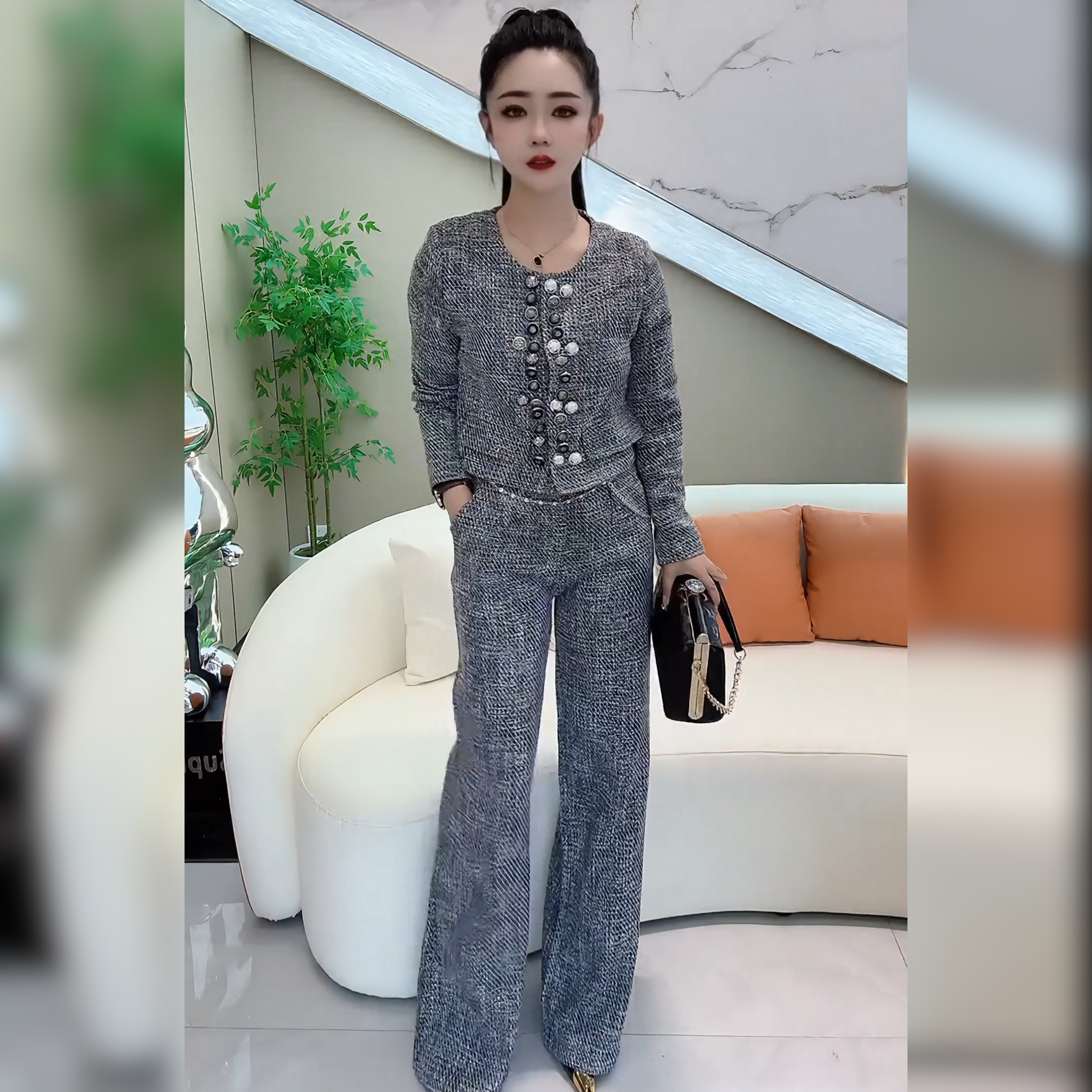 小香风显瘦两件套装女气质设计感新款质感西装套装女装秋冬装洋气