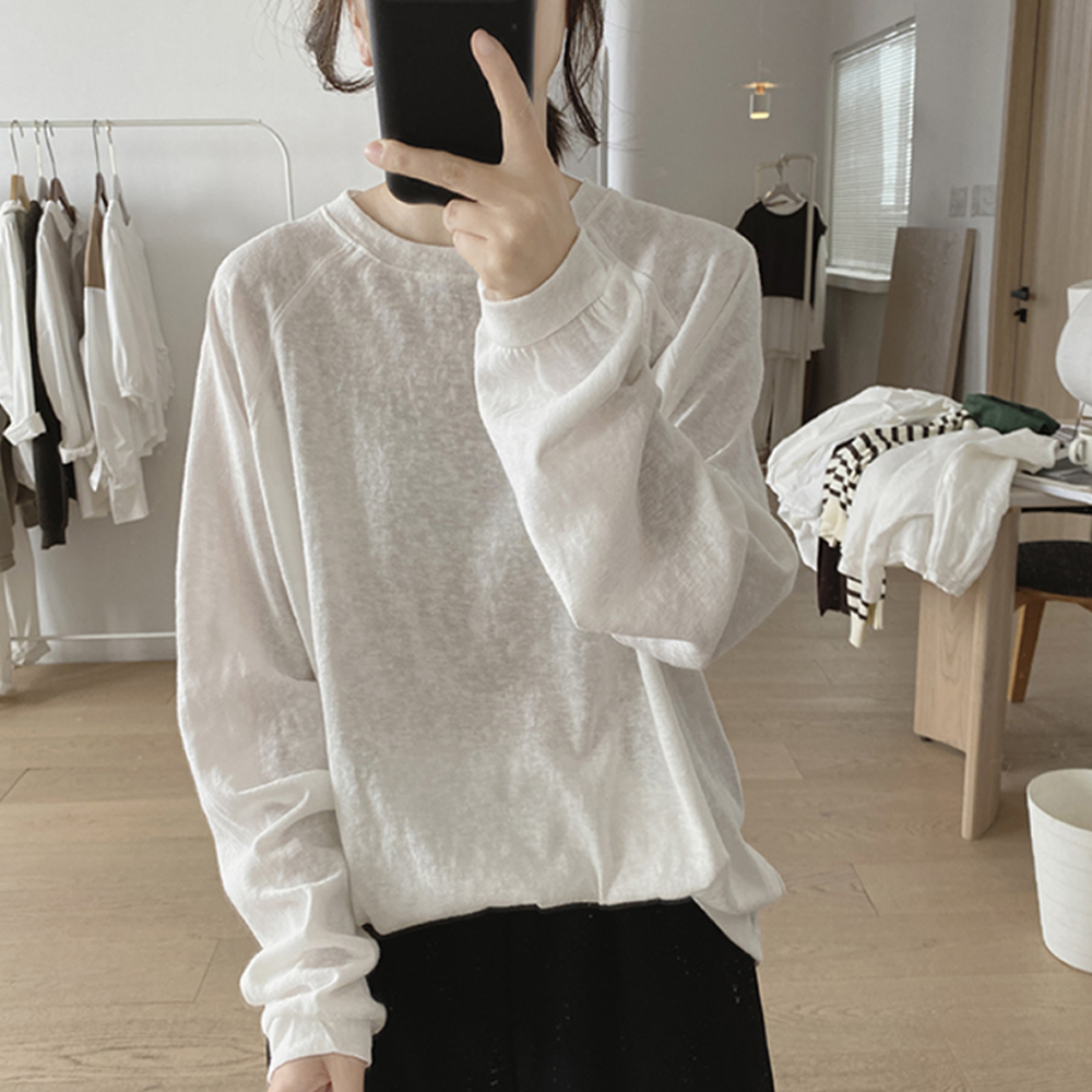 秋季新款插肩袖宽松纯色减龄休闲基础款雪花棉韩系潮流显瘦T恤衫