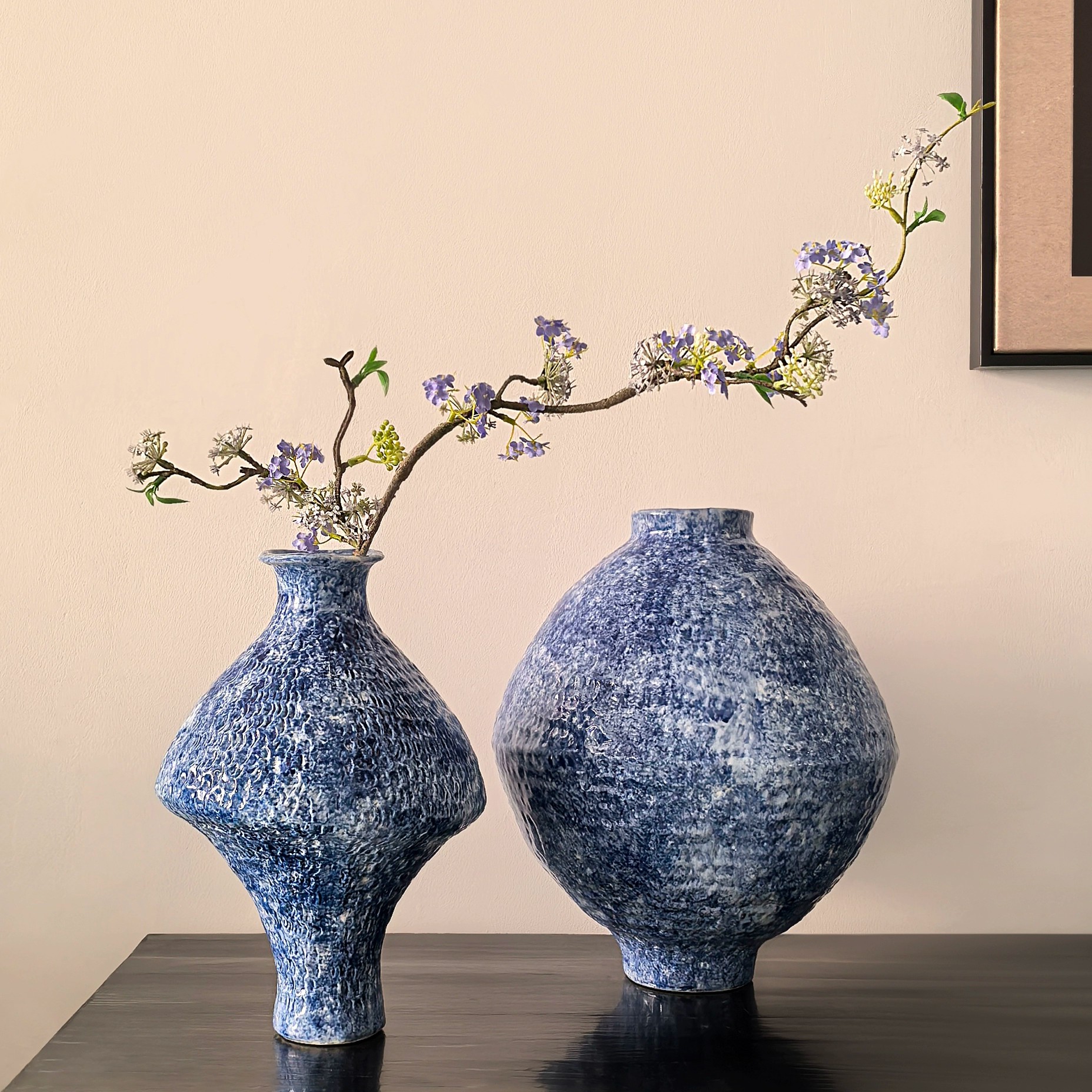 态生活法式混搭手绘青花瓷花瓶粗陶插花装饰品茶室酒店创意摆件