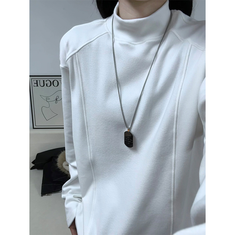 美式解构拼接双面德绒打底衫秋冬男款宽松小领口套头长袖T恤上衣