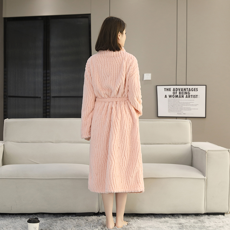 新款睡袍法兰绒睡衣女士春秋款网红风加厚过膝简约风居家爆款浴袍