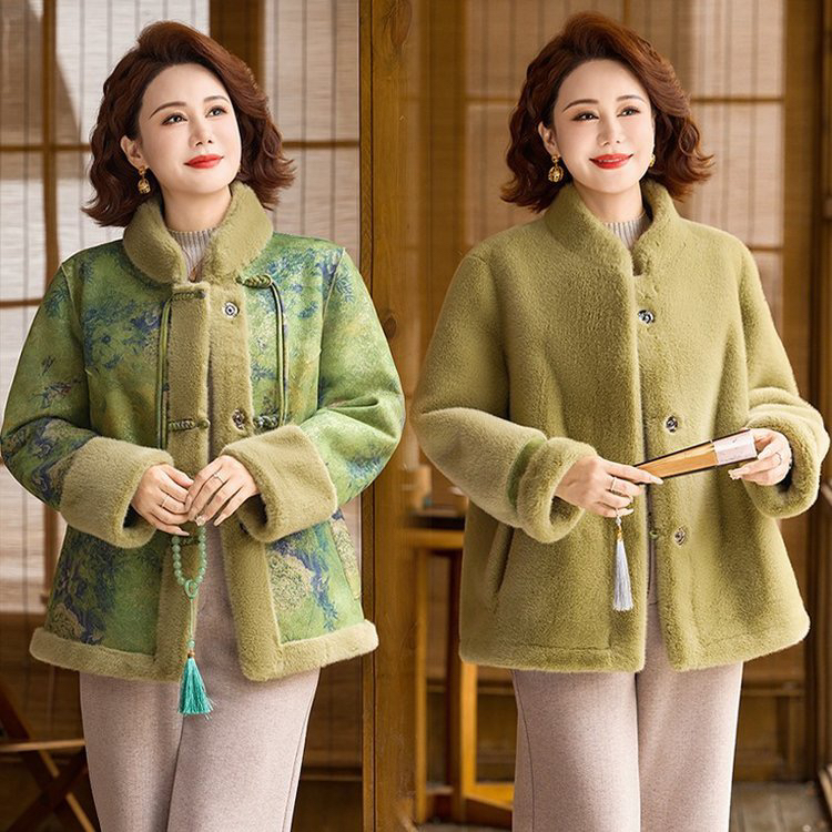 冬季中老年妈妈双面穿外套加厚中式国风大衣