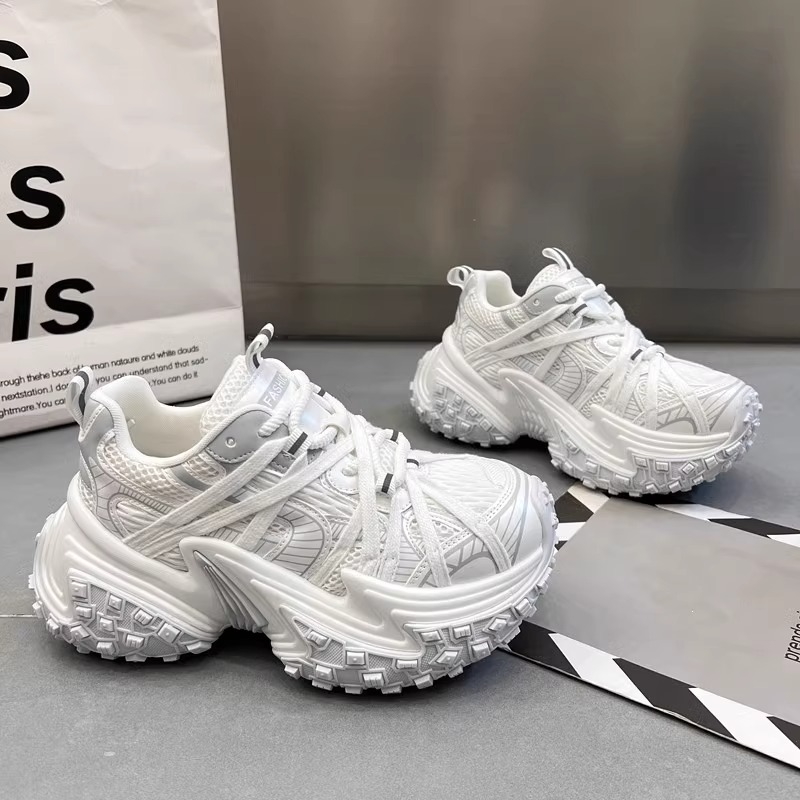 欧货皮面轮胎厚底老爹鞋女鞋2025春季新款透气增高百搭休闲运动鞋