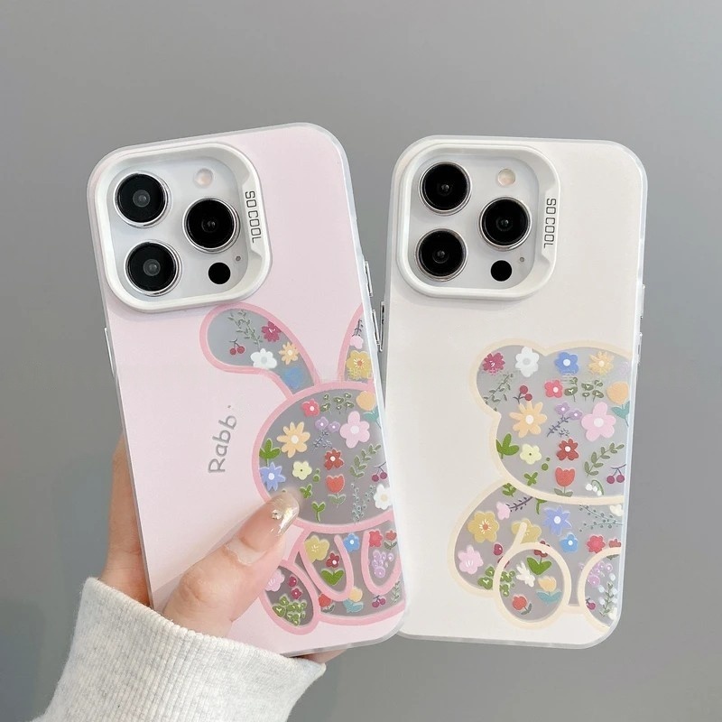 兔子小熊适用苹果16/iPhone15华为oppo防摔vivo小米手机壳彩银女