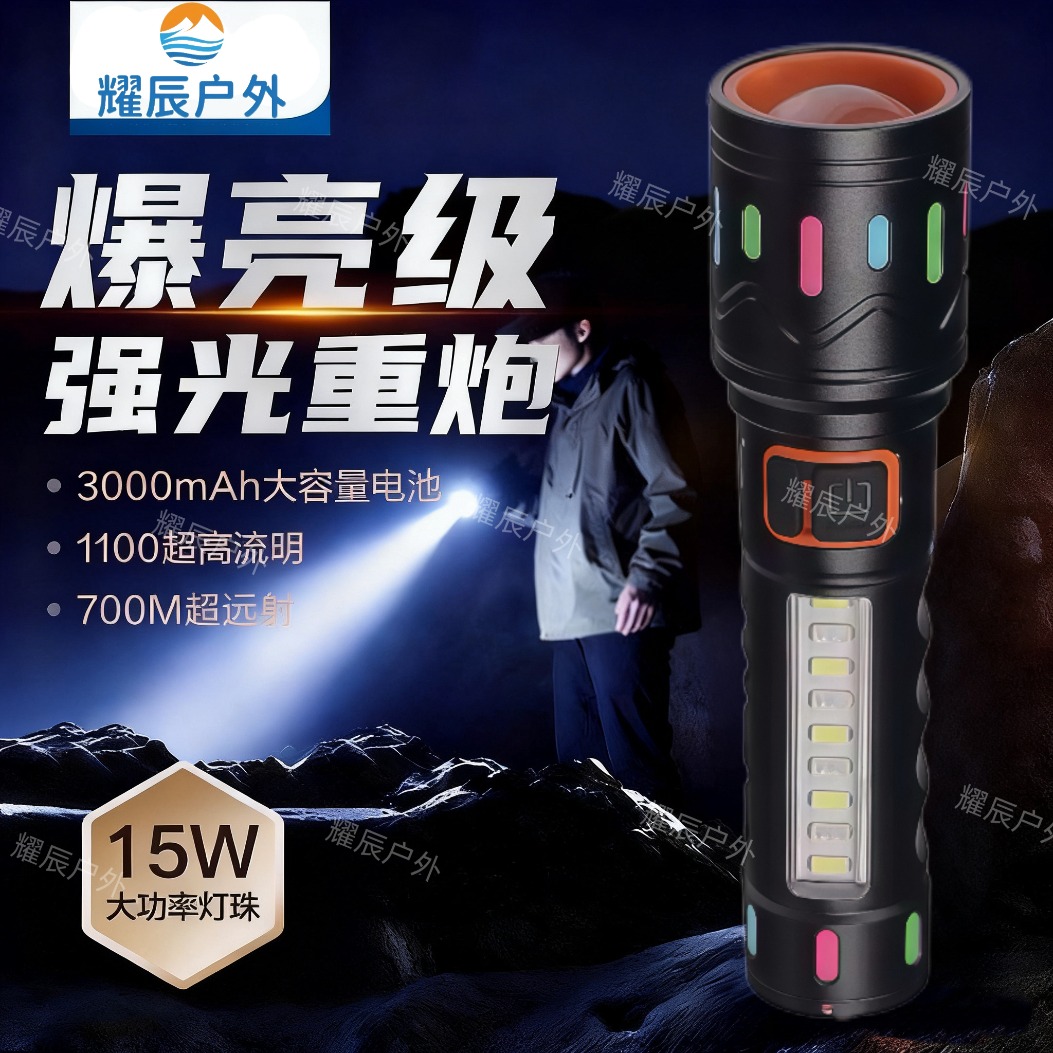 【铝合金苍龙】可充电变焦手电筒测灯家用激光LED超长远射户外续航