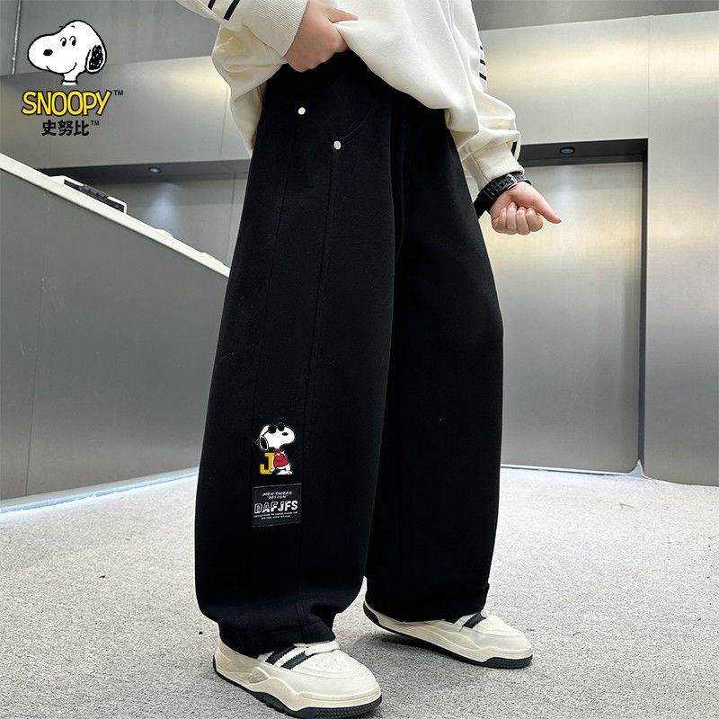 史努比男童裤子2025新款秋装中大童弯刀裤加绒秋冬款儿童休闲裤潮