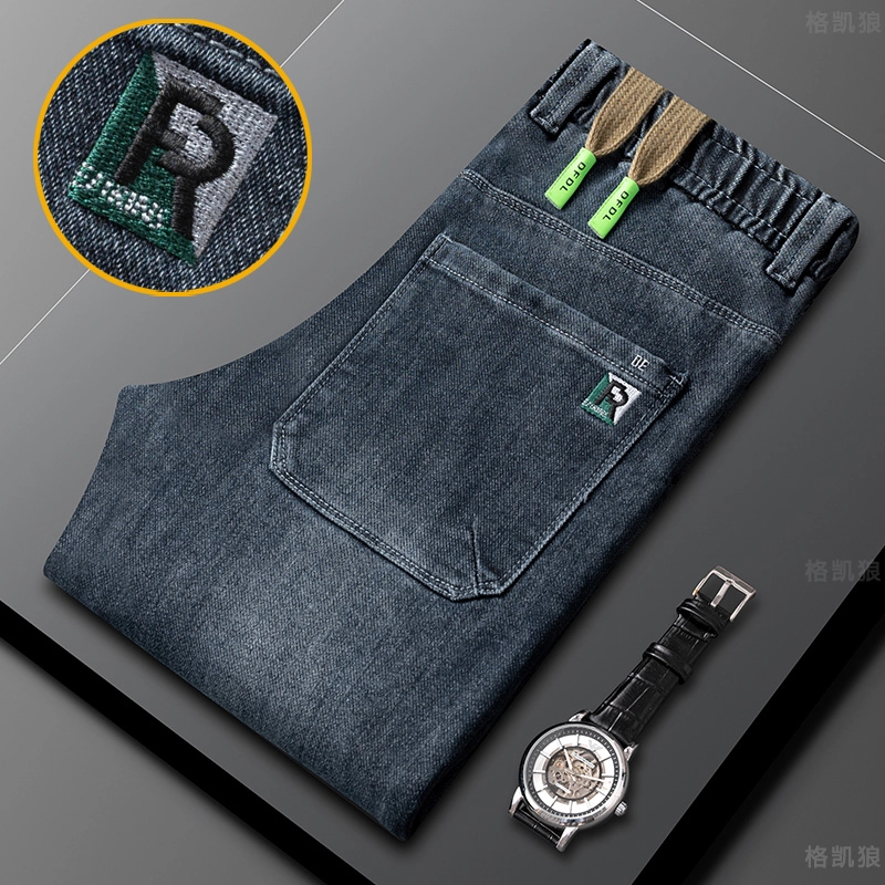 牛仔裤男士宽松紧腰弹力长裤休闲裤子男装春季禅意薄款长裤新款