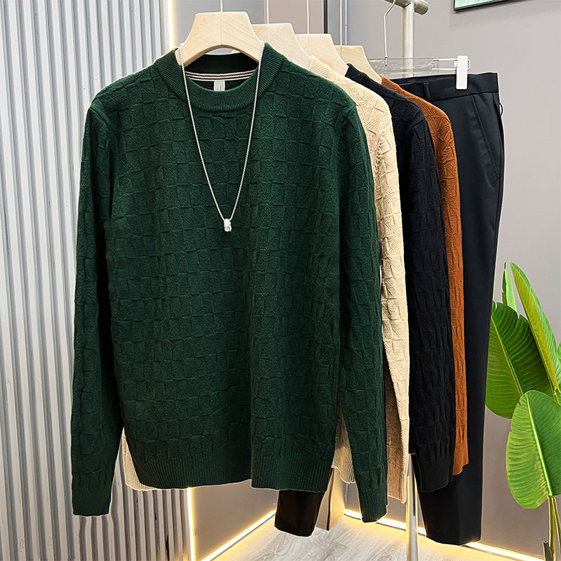高级感提花格子毛衣男款爆款2025新款休闲时尚百搭针织打底衫男