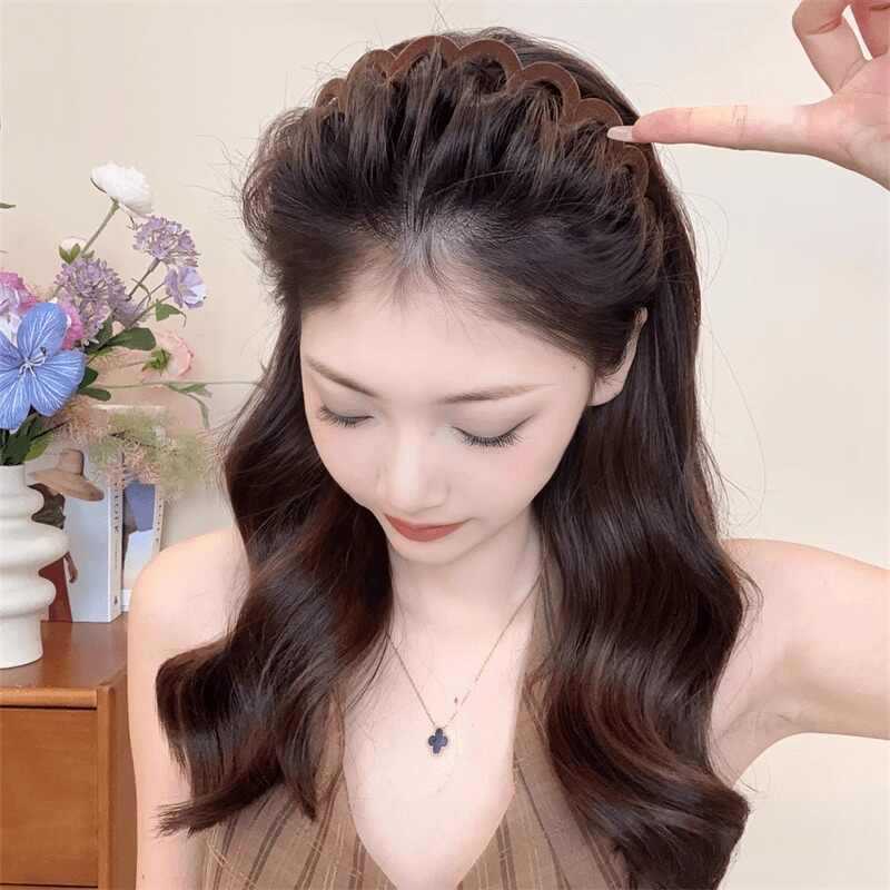 安可拉红波浪发箍刘海碎发整理神器女植绒发捆带齿防滑高颅顶发卡