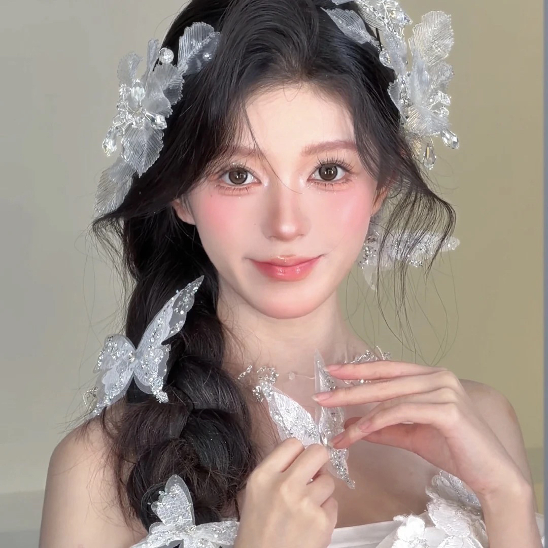 T7104｜冰川云雾超仙新娘晨袍主纱头饰边夹