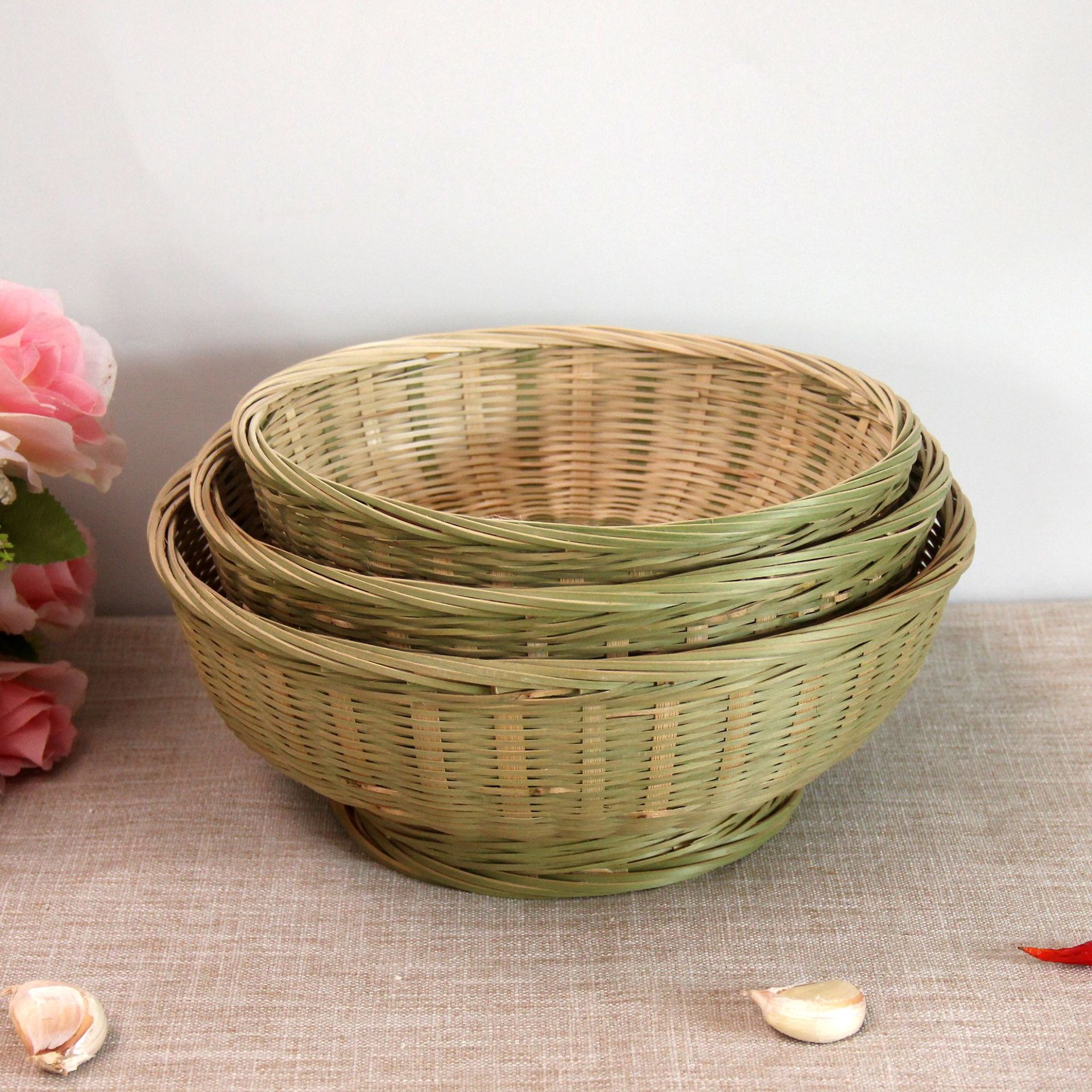 手工竹编制品竹筛子馒头收纳箩筐水果洗菜篮家用沥水竹簸箕竹筐篮