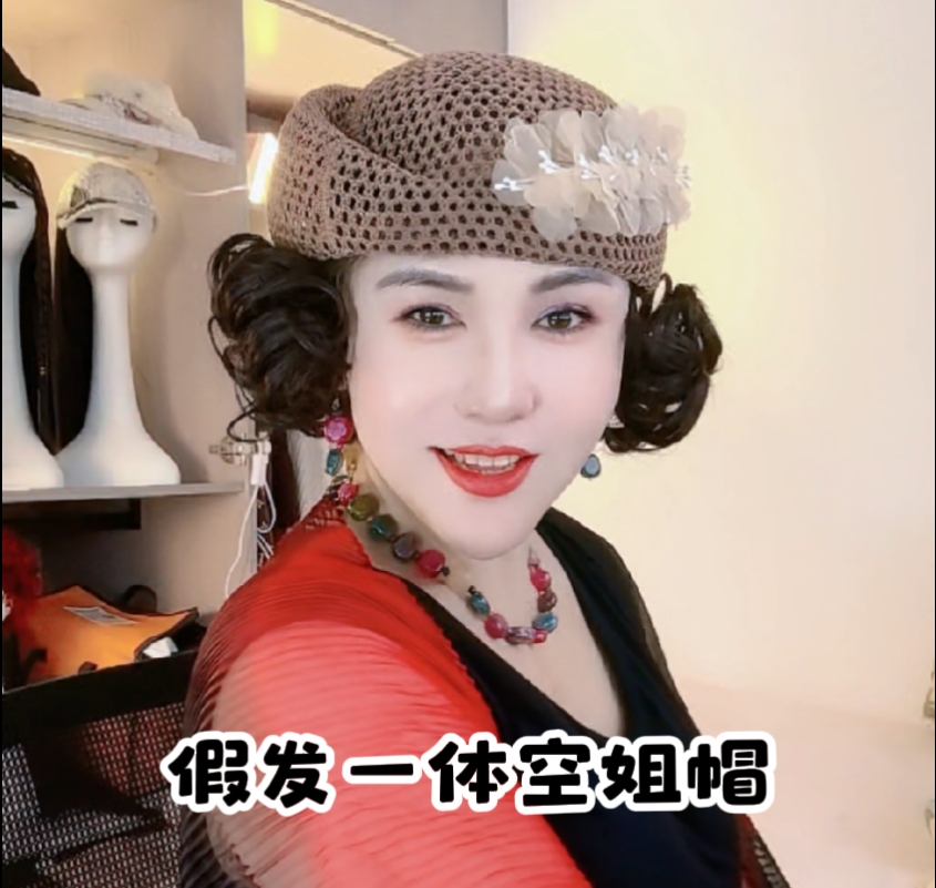 假发一体夏季镂空串花空姐帽女帽时尚韩版甜美优雅贝雷帽网红帽子