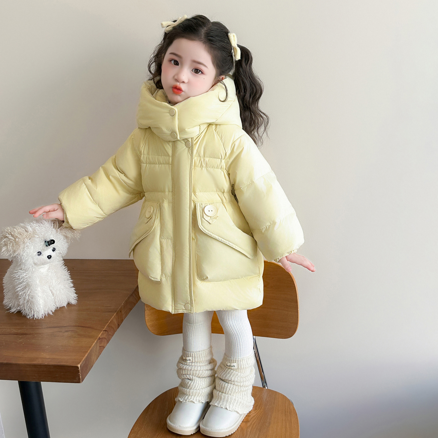 女童连帽羽绒服冬季2025新款中长款加厚小女孩洋气白鸭绒保暖外套