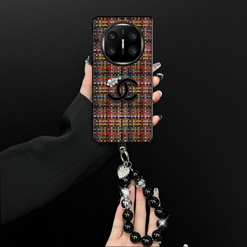 适用华为matex6手机壳轻奢彩色编织小羊皮折叠壳全包保护套