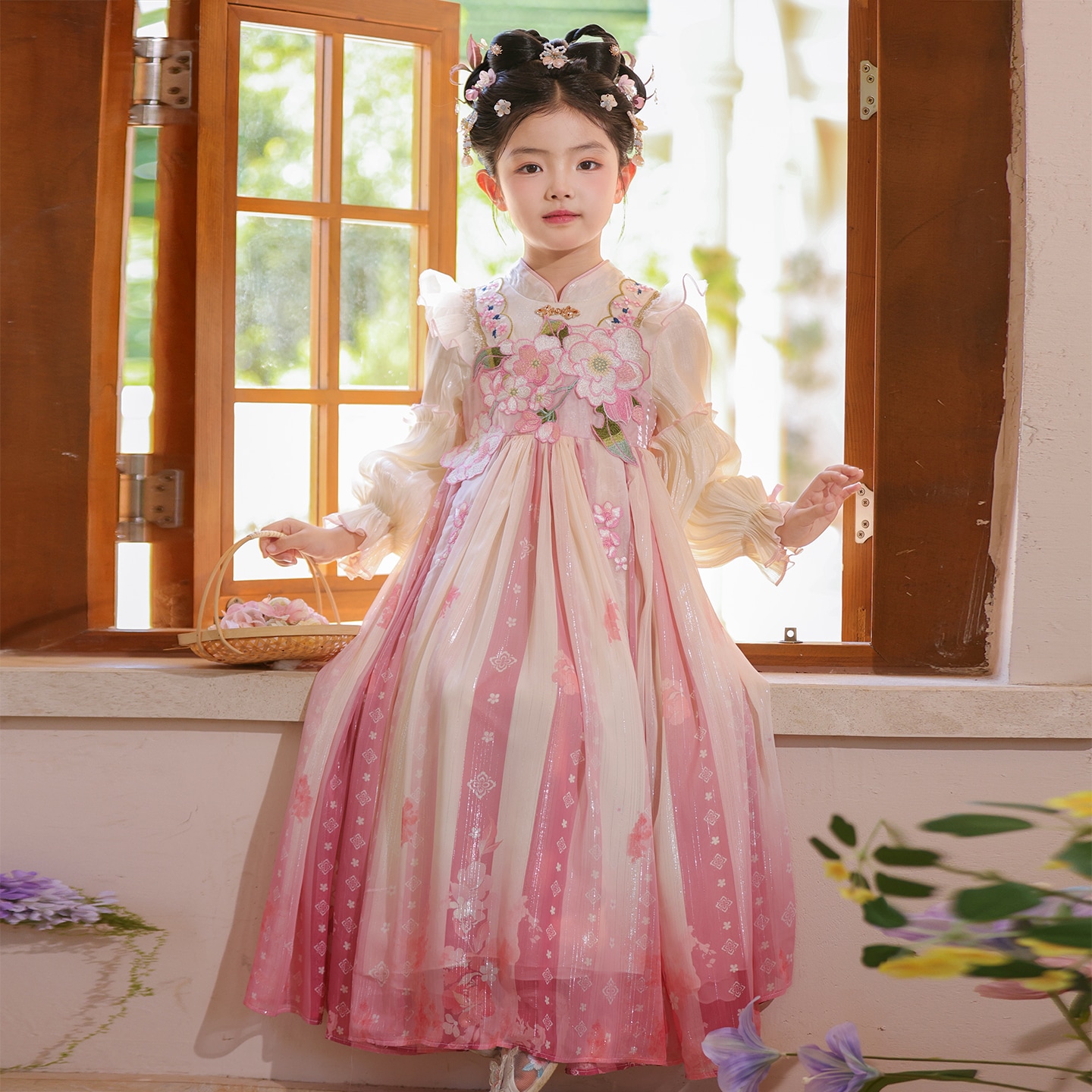 SL3375女童汉服女孩秋季公主连衣裙2025新款国风超仙古装儿童裙子