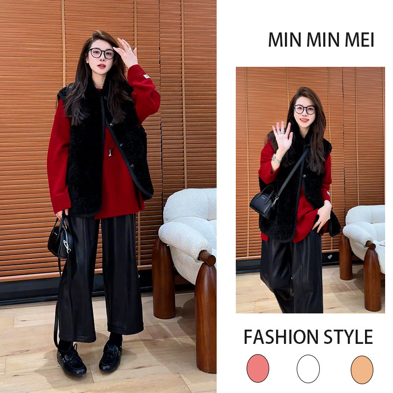 秋冬装百搭设计感套装个性显瘦马甲针织打底衫休闲裤气质三件套