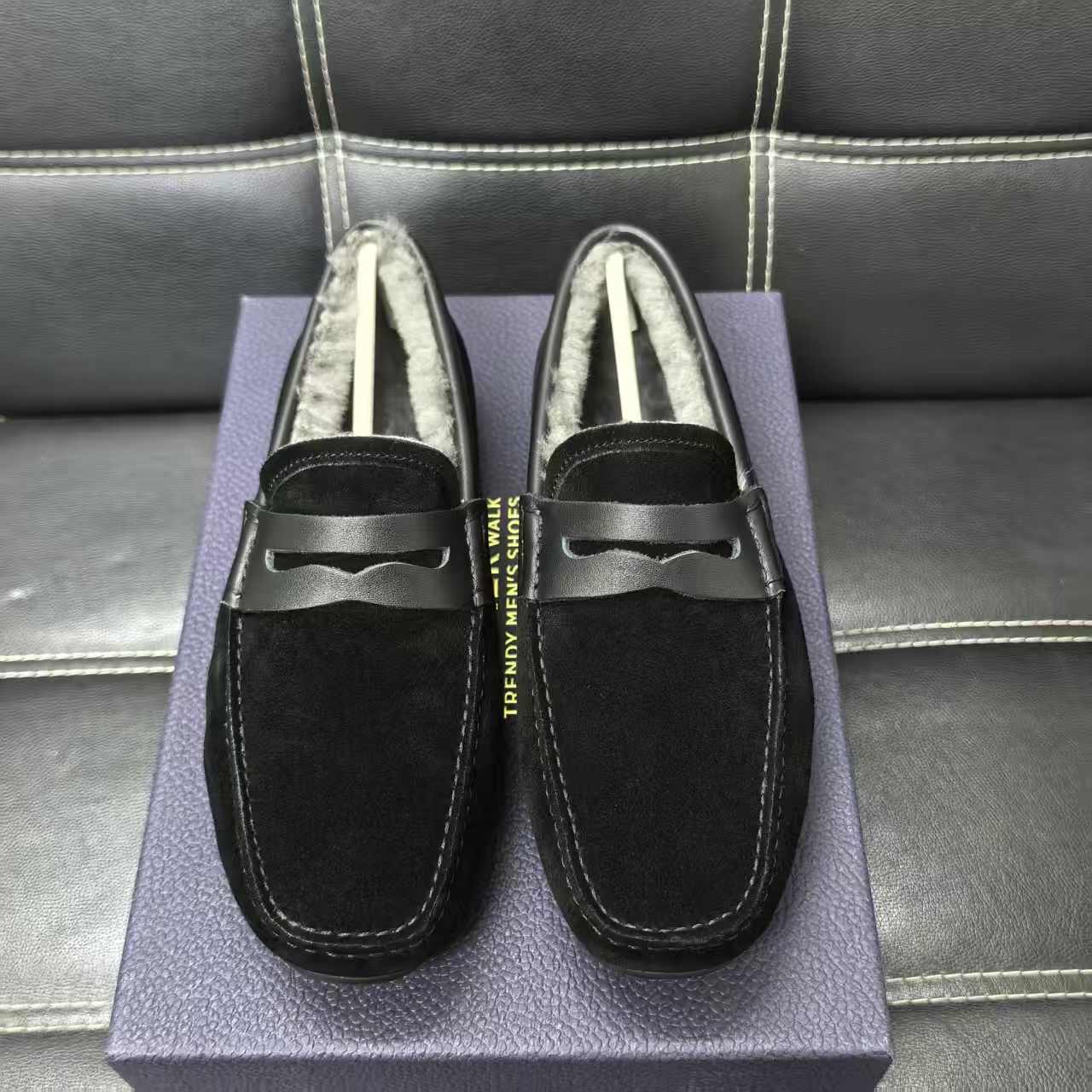 豆豆鞋男款冬季加绒加厚一脚蹬懒人鞋休闲商务皮鞋真皮保暖男鞋