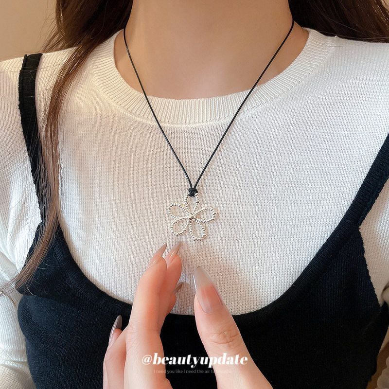 合金亚克力项链 蜡绳镂空花朵项链清新甜美简约百搭锁珍珠链汉服