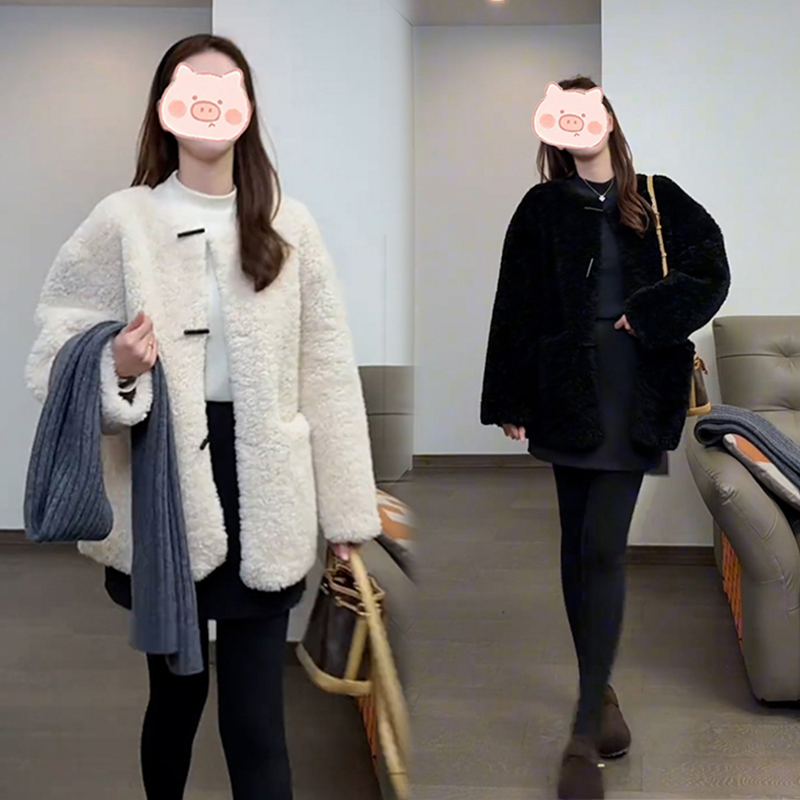 韩系2025秋冬时尚百搭新款圆领设计上衣宽松显瘦外套女潮中长款