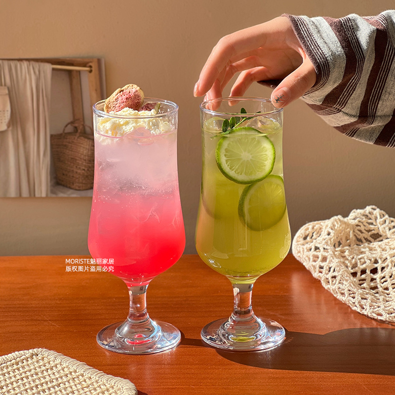 ins高颜值果汁高脚杯网红玻璃杯冷饮鸡尾酒饮品气泡饮料调酒杯子