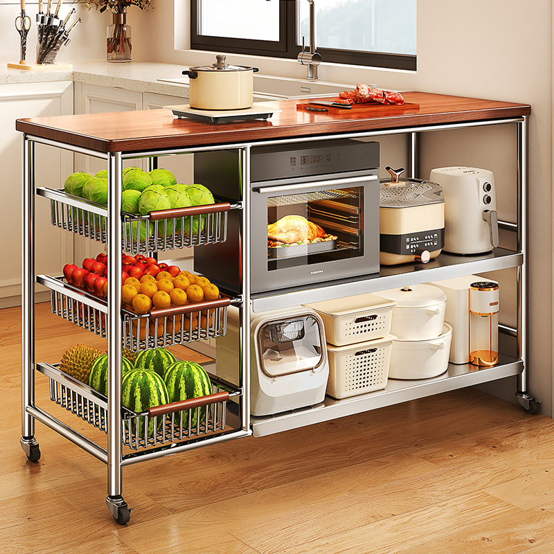 帅仕 厨房304不锈钢置物架多功能蔬菜篮子切菜操作台微波炉收纳架