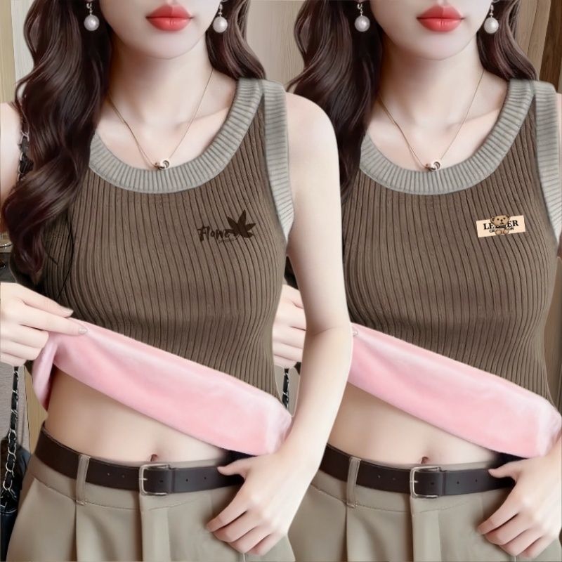单/两件冬季保暖内搭打底衫背心女士加绒加厚内衣小t吊带美背上衣