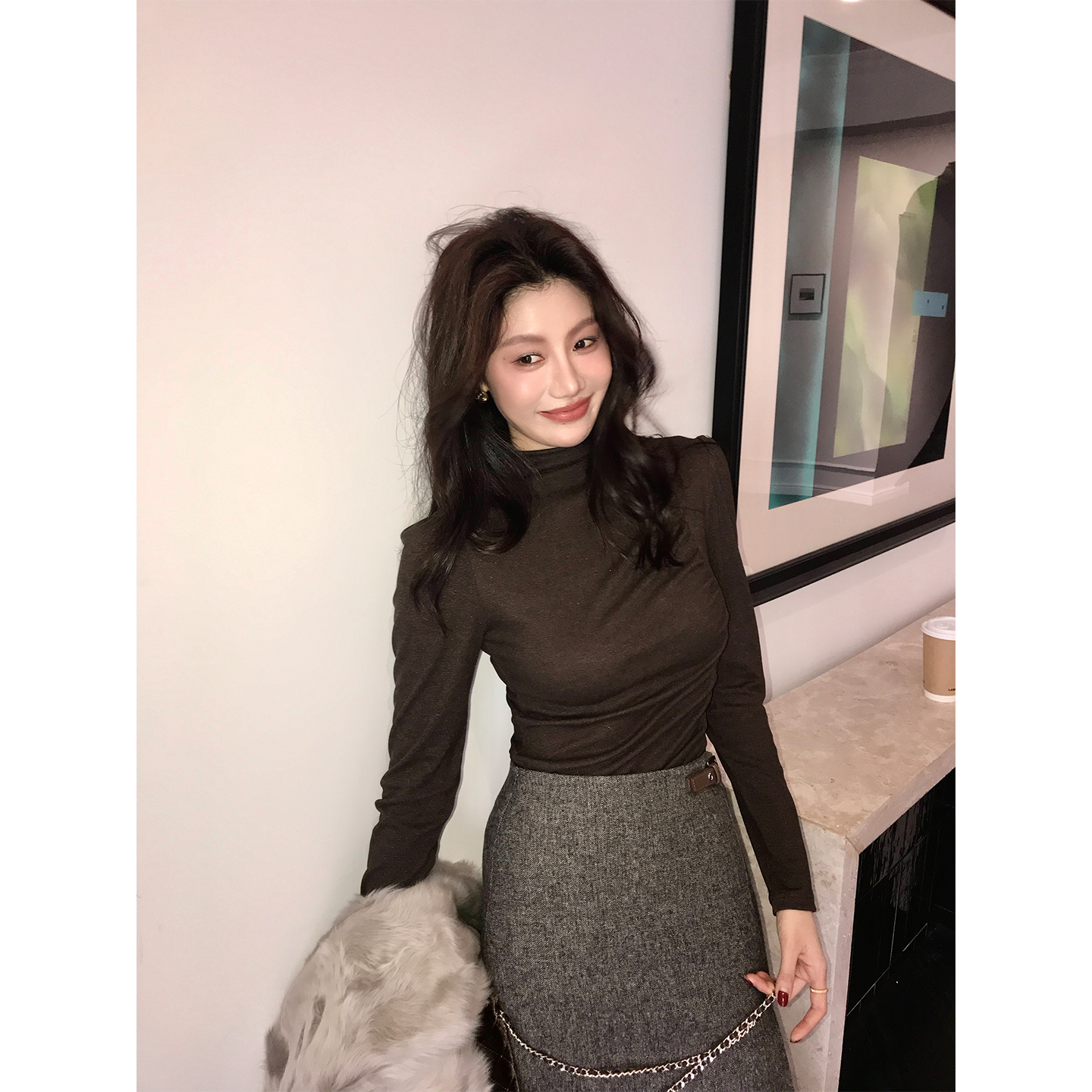 【ALONE SAVOR】龍喜儿秋冬简约纯色长袖堆堆领套头针织衫L662