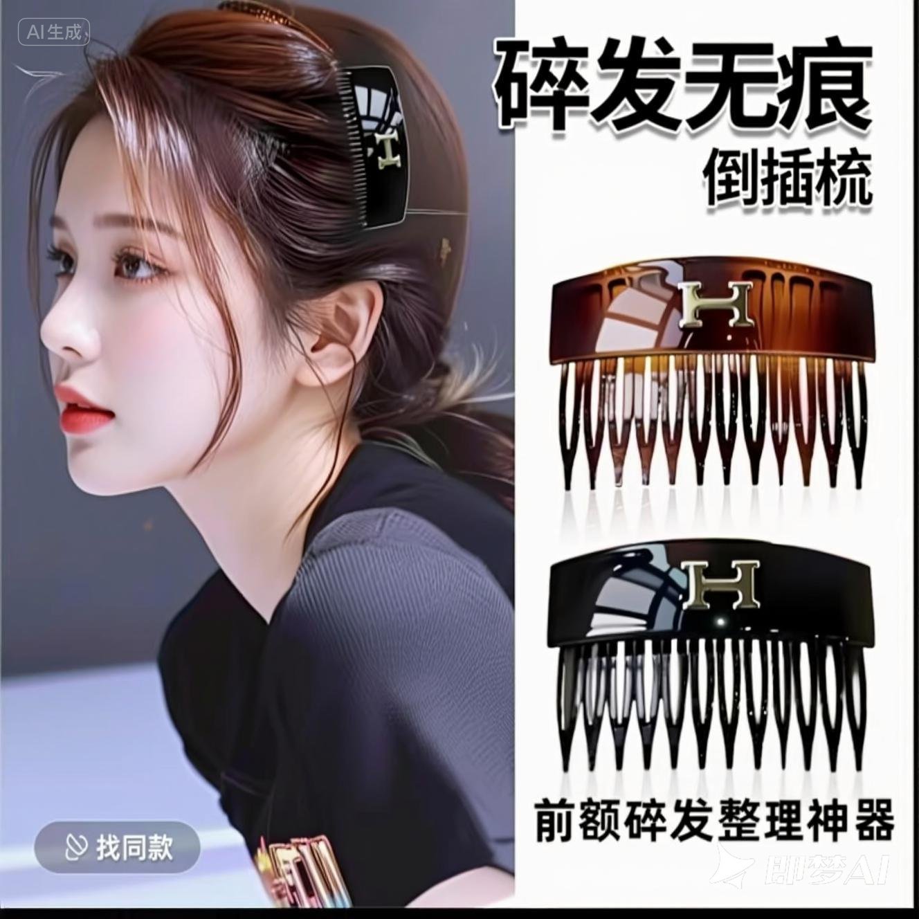 2025新款韩国时尚字母H倒插梳女前额刘海后脑勺碎发整理发梳头饰