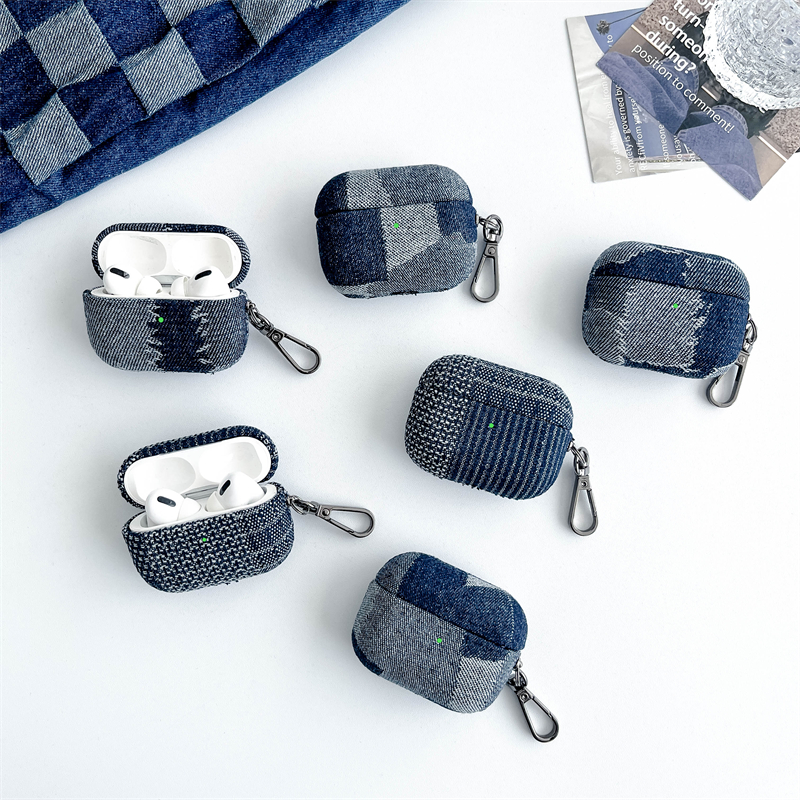 创意高级感真牛仔布纹适用AirPods4保护套1/2代pro2苹果无线蓝牙