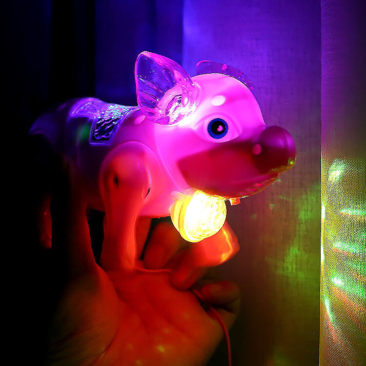 电动牵绳玩具小猪发光投影音乐会走路的小狗1-3岁宝宝学步男女孩