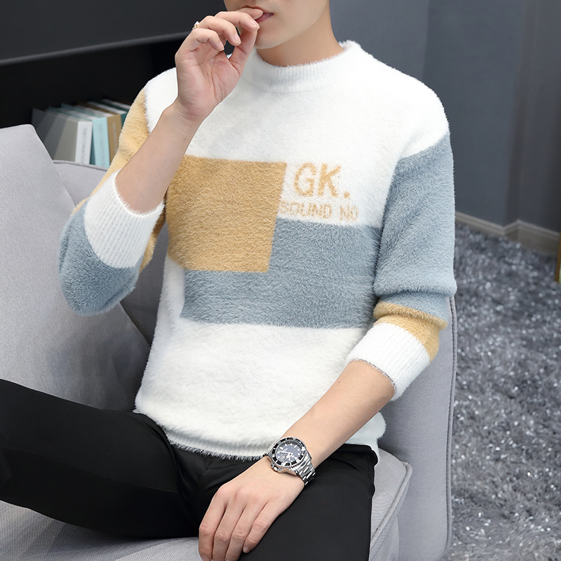 2025秋冬季新款针织衫男士潮流打底衫加厚圆领青少年冬季保暖毛衣