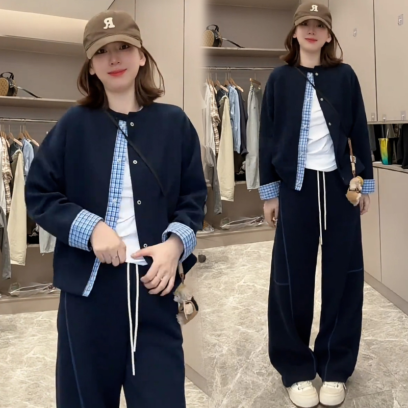 高含棉小个子慵懒风套装女2026年春秋新款洋气减龄外套长裤两件套