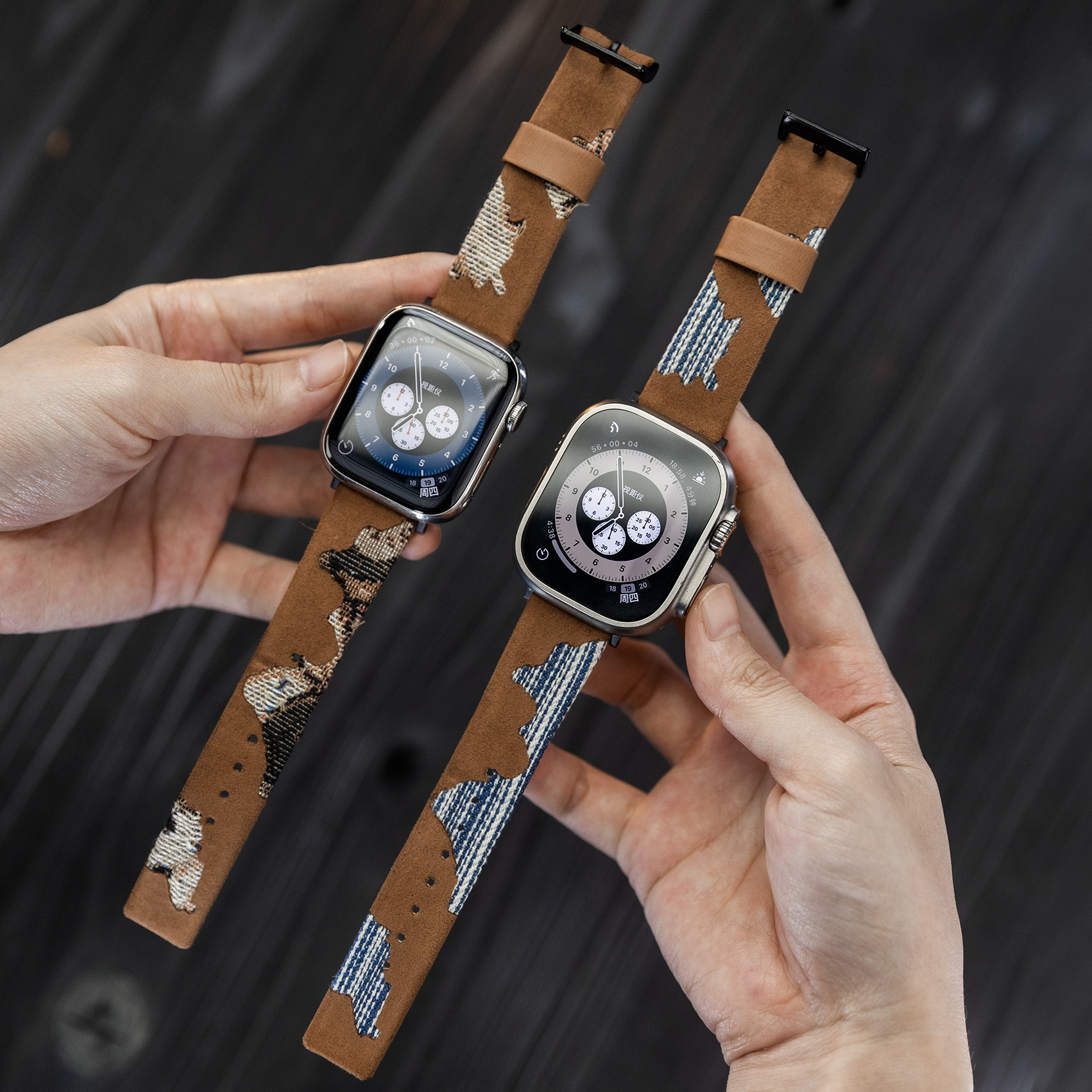 AppleWatc破洞牛仔真皮表带适用苹果手表iwatch复古小众翻毛皮男