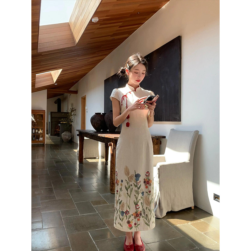 MARIE.COCO新中式印花旗袍连衣裙女夏季新款国风设计感气质长裙子