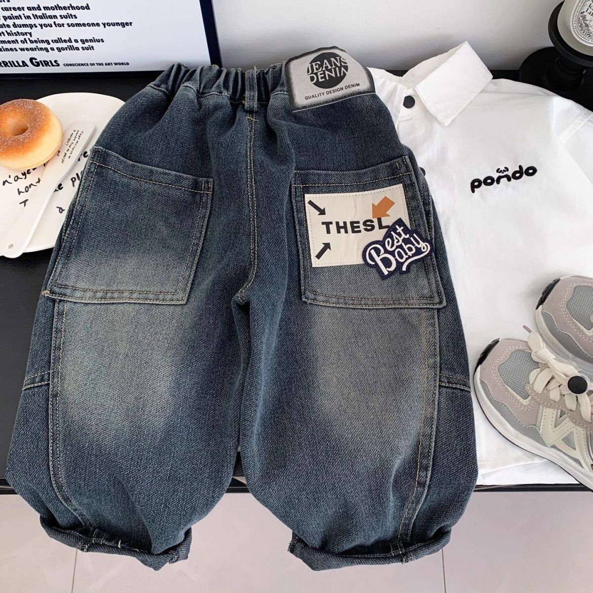 男童牛仔裤春秋装2025新款儿童韩版时髦直筒裤帅气男孩宽松长裤潮