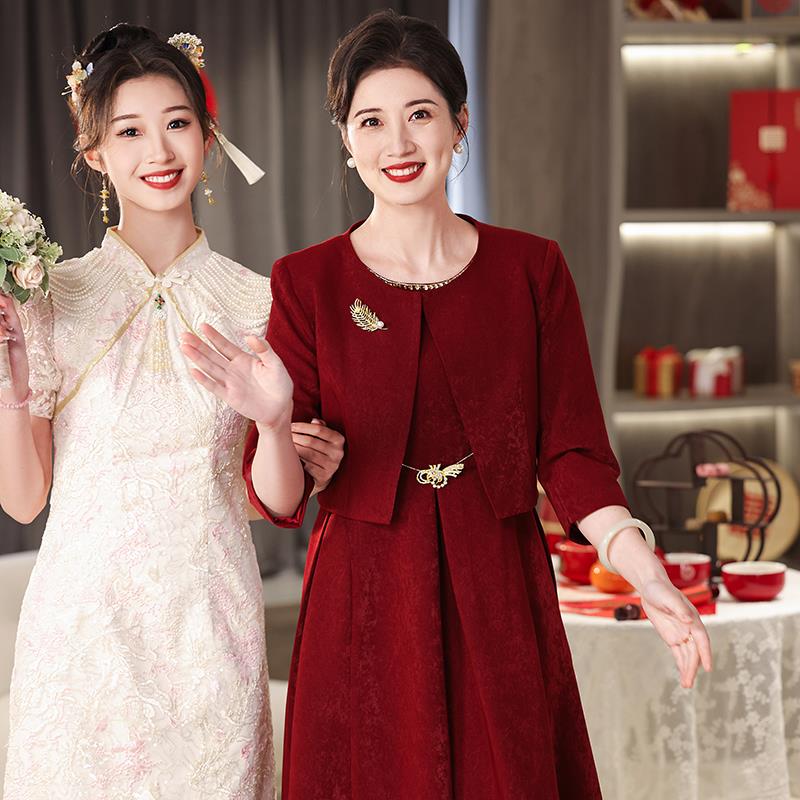 高端喜婆婆婚宴装旗袍晚礼服年轻女方妈妈婚礼高贵洋派中年两件套