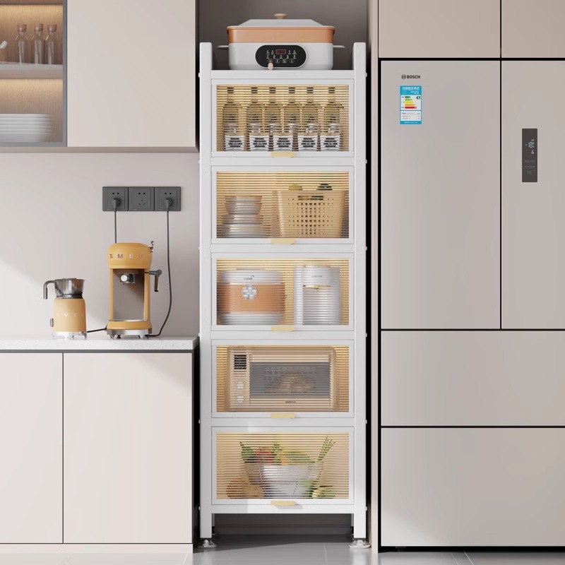 厨房夹缝置物架子落地多层锅具收纳柜微波炉多功能橱柜窄缝储物柜