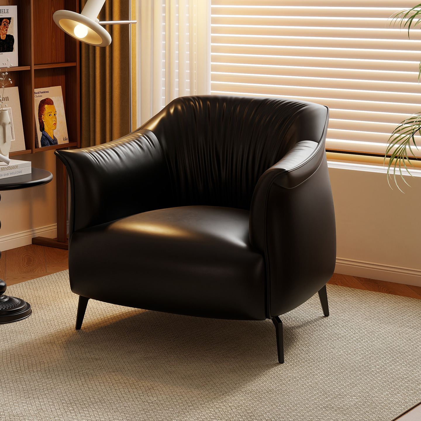 单人沙发椅复古皮艺轻奢高端客厅单人椅酒店接待休息区休闲洽谈椅