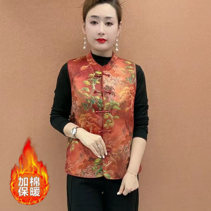 新中式国风气质马甲时尚复古提花夹棉背心盘扣女装新款上衣258