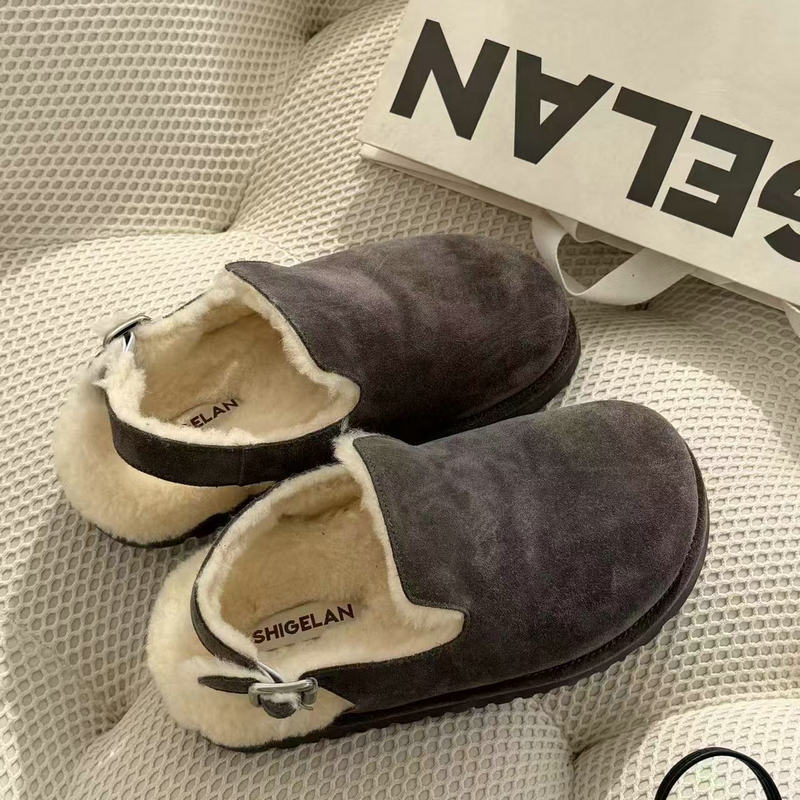 诗歌兰女鞋2025新款真皮加绒勃肯鞋女时尚平底毛毛鞋女323-96