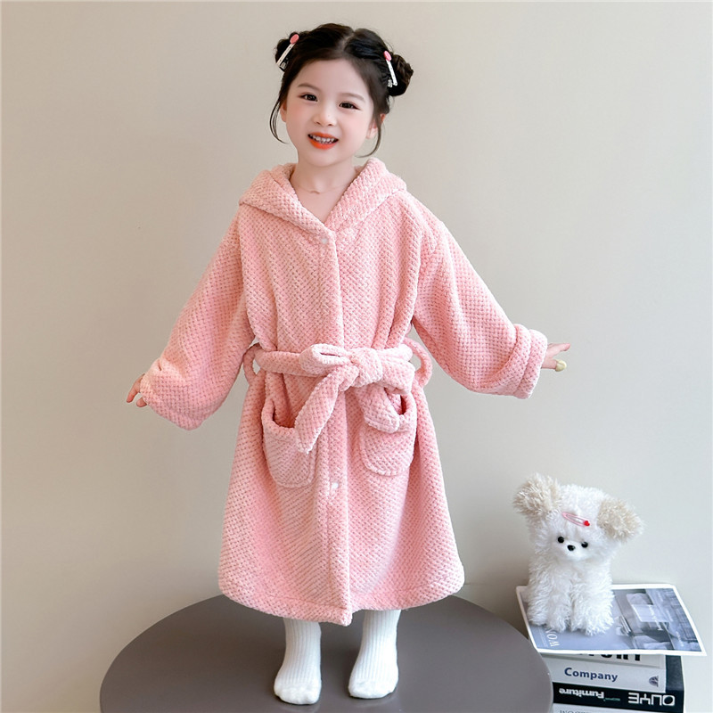 巴拉巴拉男孩女孩儿童可穿式浴袍秋冬款加厚女孩珊瑚绒睡袍宝宝法