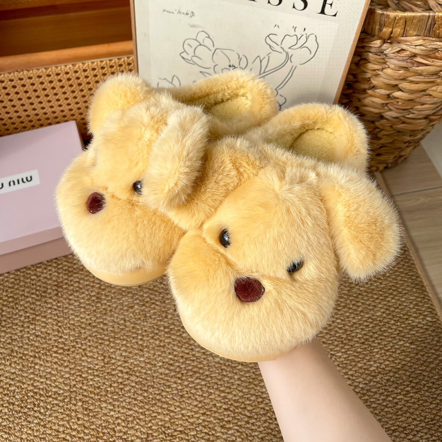 耍鞋 可爱狗子棉拖鞋女2025秋冬季室内居家防滑保暖厚底毛绒拖鞋