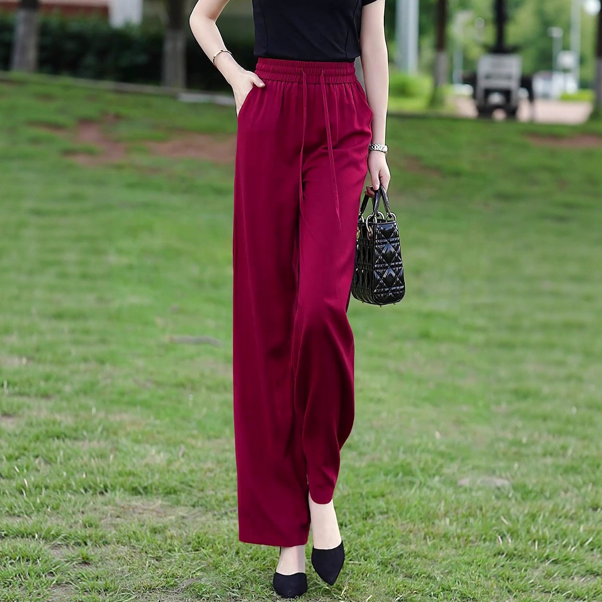 亚麻韩系松弛感裤子女夏薄款2025新款长裤高腰妈妈慵懒休闲阔腿裤